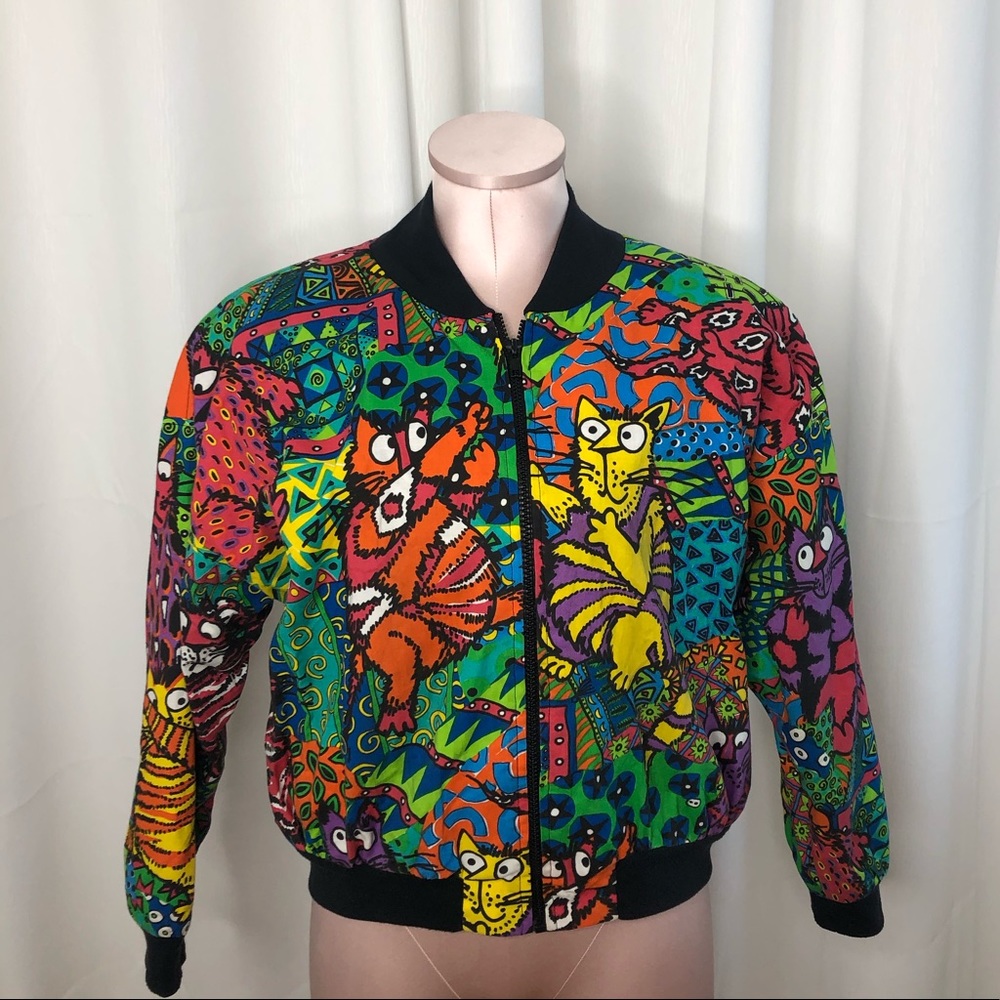 🎉🎉. HOST PICK 🎉🎉 Vintage Pop Art Cat Cropped Bomber Jacket 1980s-90s